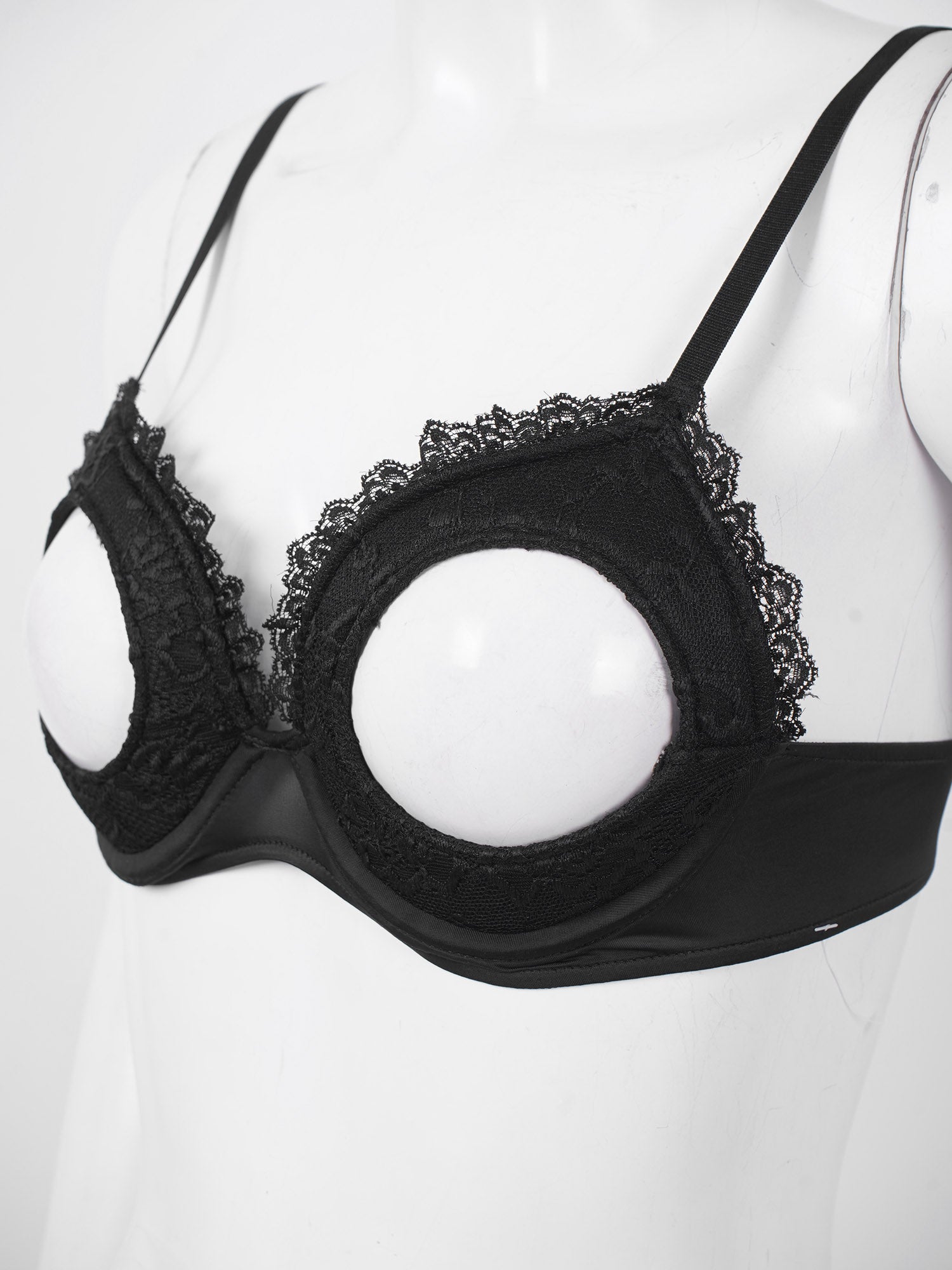 Womens Cutout Padded Underwired Porno Open Breast Brassiere Lingerie Hollowed Out Unlined Bra with Exposed Navel Top Underwear