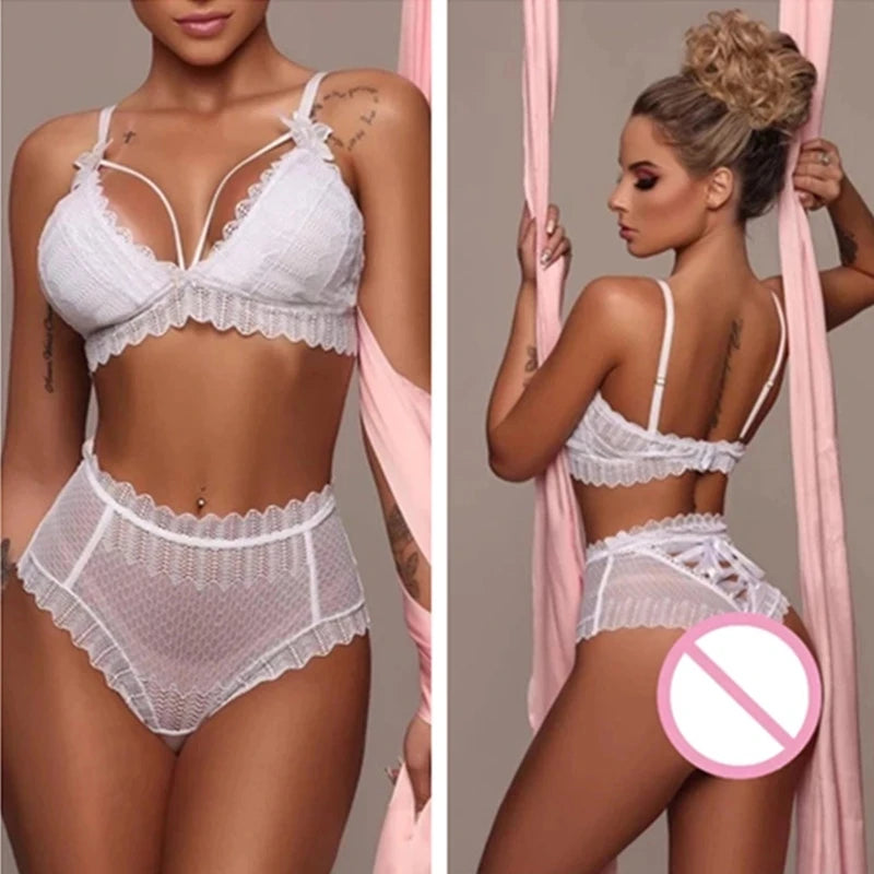 Women Lace Lingerie Set Sexy Perspective Bikini Bra Panty Sets Erotic Clothing Sensual Underwear Porno Sex Adult Costume Pajamas