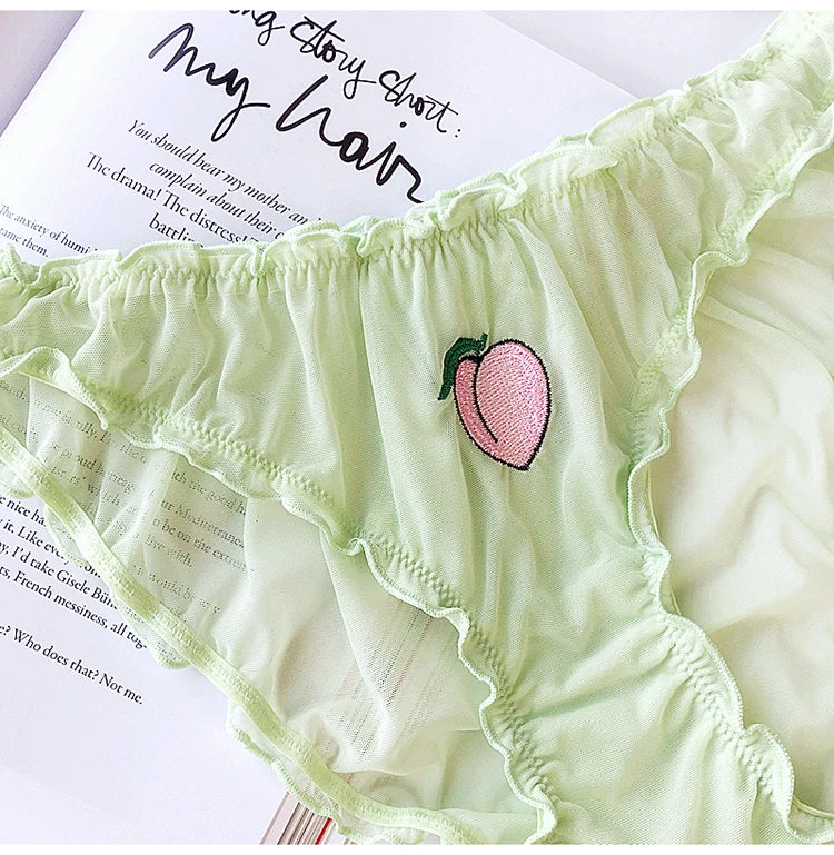 Women Sexy Lace Lingerie Temptation Low-waist Panties Fruit Ins Embroidery Transparent Briefs Seamless Sweet Underwear