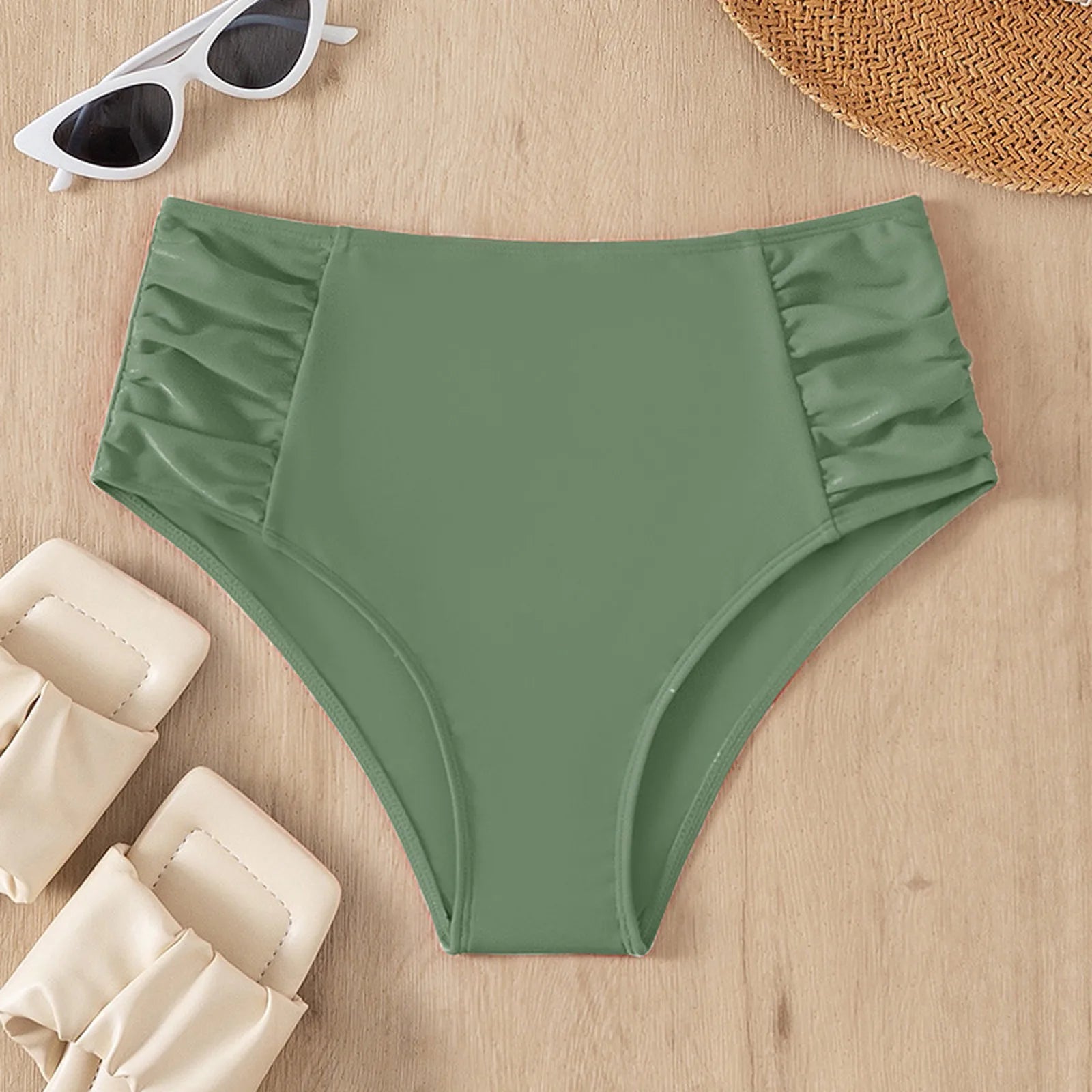 Women's High Waist Basic Swimming Bottoms Full Coverage Bikini Split Swimsuit Briefs Solid Color Comfy Swimming Trunk