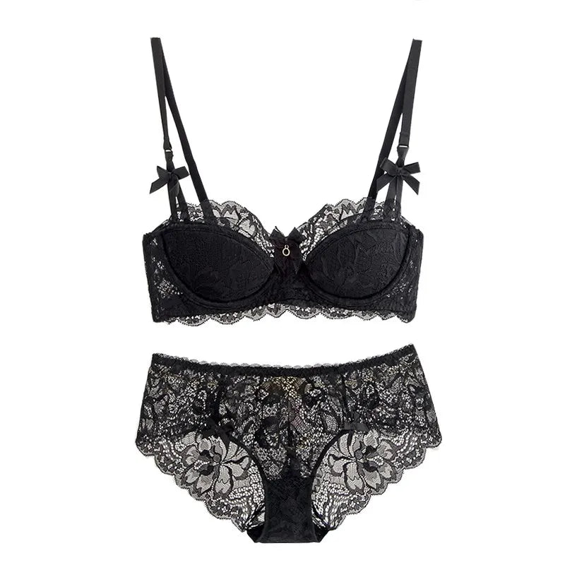 Modest French Pure Desire Bralette AB Cup Full Coverage Lace Bra & Set Small Bust Push Up Wireless for Chubby Girl Bow Plus Size