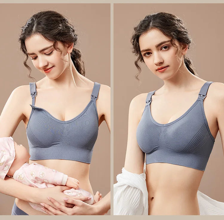 Wire-Free Nursing Bra for Pregnant Women with Large Bust Front Clip Maternity Full Cup Breathable Supportive Nursing Bras