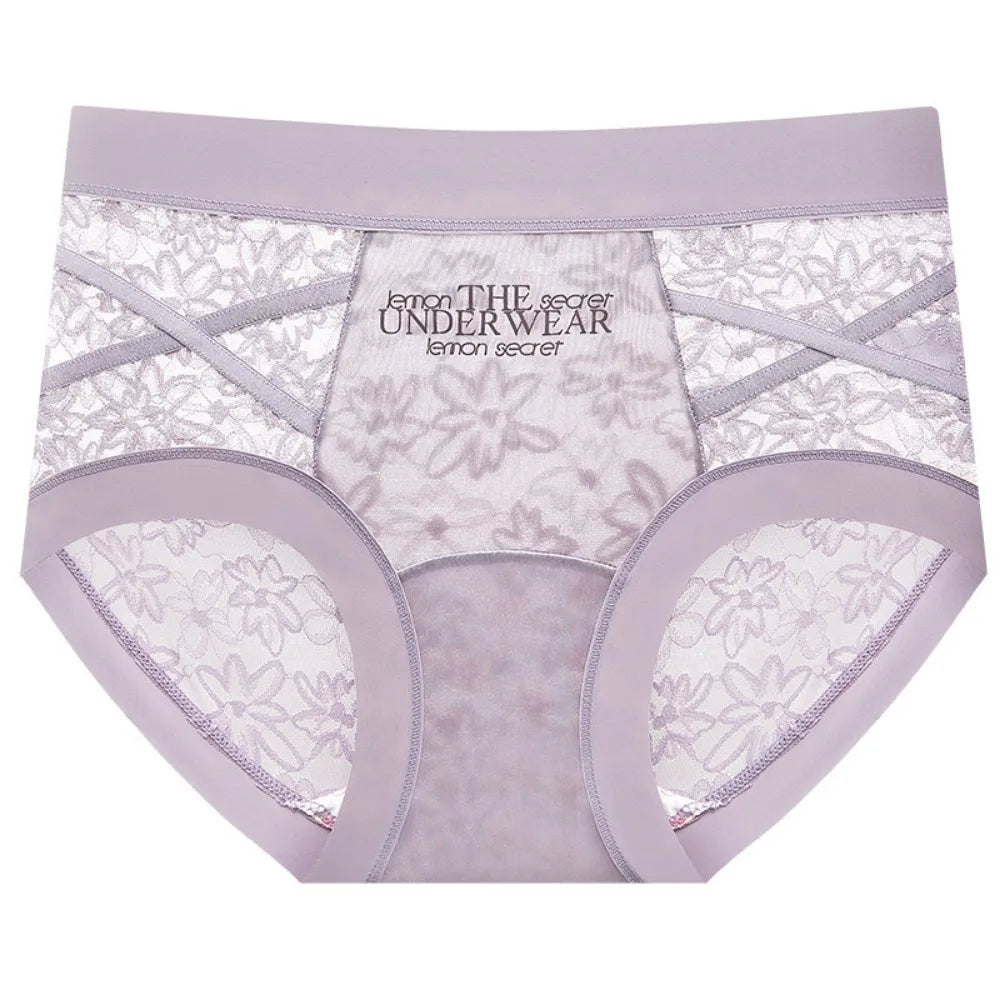 Lingerie French Style Lace Briefs Mesh Patchwork Satin Silk Panties Low Waist Transparent Lace Underwear Women Gifts