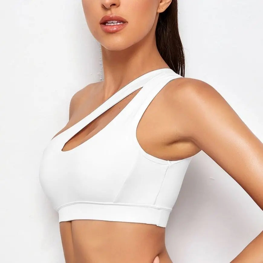 New Women Sports Bra Push Up Fitness Bras One Shoulder Shockproof Yoga Bra Black White Yoga Running Bra Sexy Vest