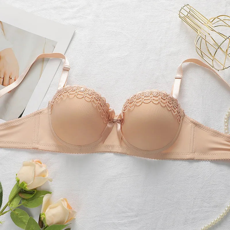 Women's Embroidered Lace Lingerie Set Sexy Push Up Bra with Underwire Bowknot Design Matching Panty Stylish Intimates for Girls