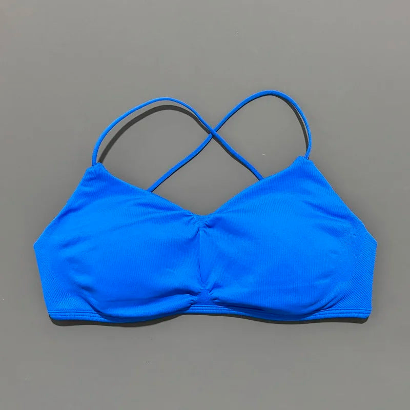Women Halter Sports Bra Breathable Soft Comfortable Strappy Backless Medium Support Removable Pads Gym Fitness Athletic Bras