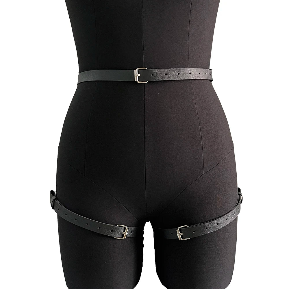Sexy Thigh Garter Belt Women Leg Harness Bondage Leather Lingerie Garter Stockings Body Harness Belt Gothic Fetish Clothing