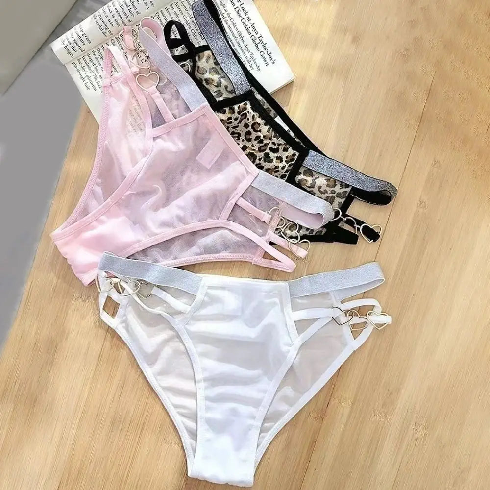 Lingerie Low-rise Women Underwear Glitter Strap Hollow Out Seamless Briefs Mesh Transparent Ladies Panties Lady Briefs