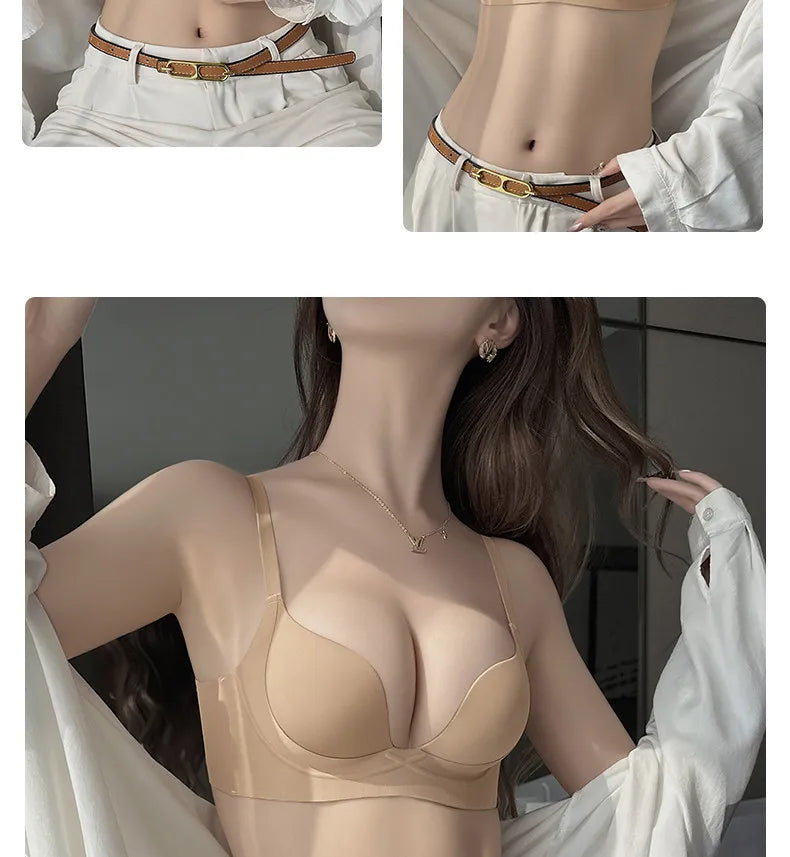 YUQI Push Up Bra Seamless Lingerie for Women Add Two Cups Half Cup Lift Sexy Lingerie Unlined Demi Bra Small Bust Support  Style