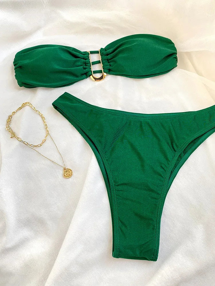 Sexy Women Bikini Brazilian Swimsuit Push-up Bra Bikini Set Two Piece Swim Suit Swimwear High-waisted Beachwear Solid Bathing