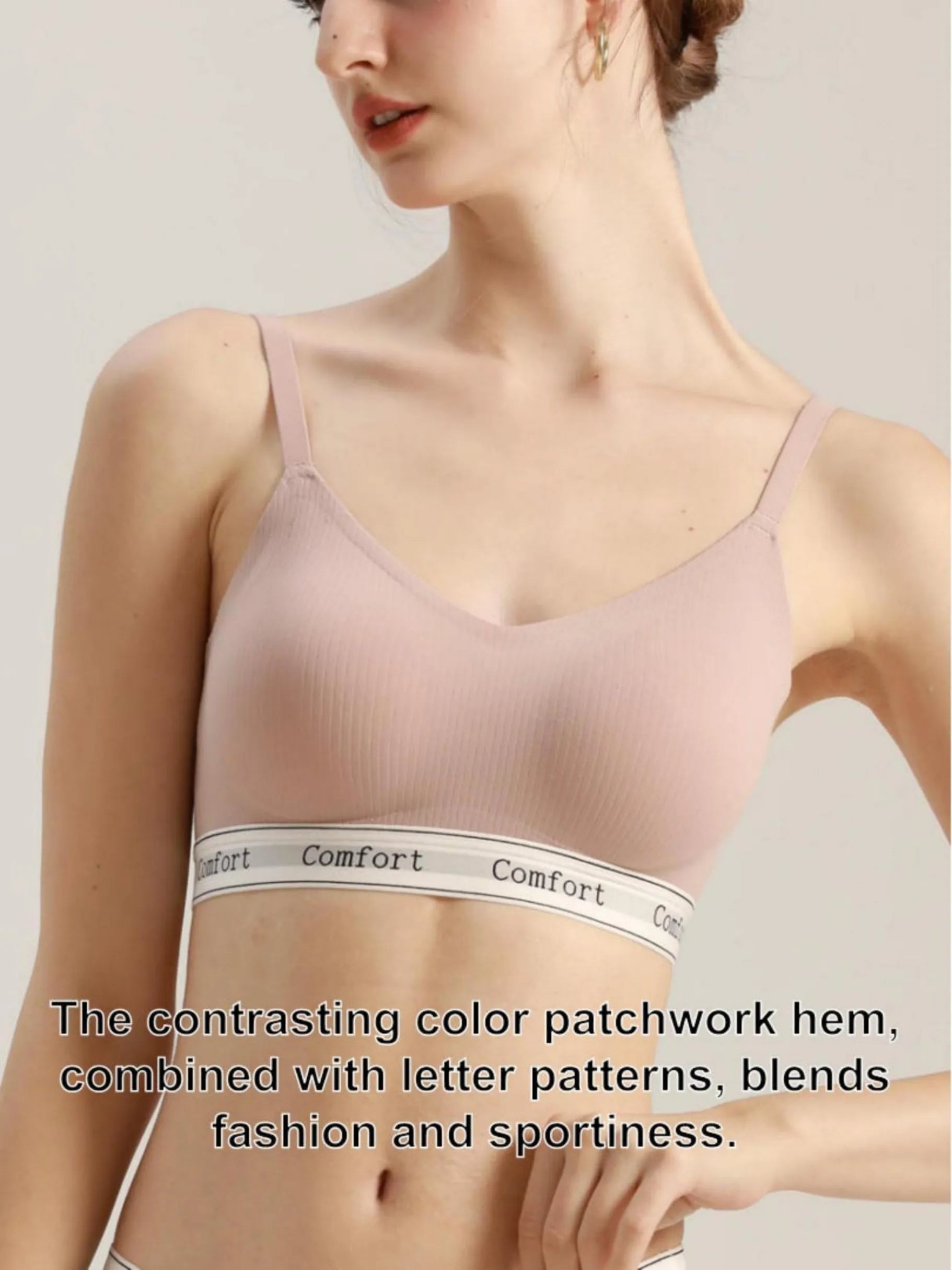 1 Piece, All-Season High-Quality Fashionable Sports Bra with Adjustable Thin Straps, Large U-Shaped Back, Seamless, Wireless, Lightweight, Skin-Friendly, Soft, Breathable, Comfortable, Supportive, Ribbed Fabric with Lettered