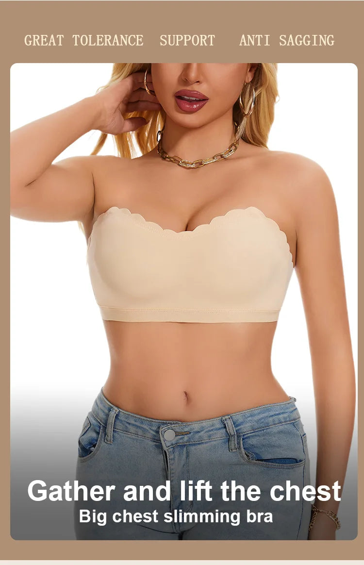 Lingerie Wireless Gather Bra Women Invisible Bra Front Buckle Push up Seamless Bra Sexy Strapless Underwear Waves Grain Bras