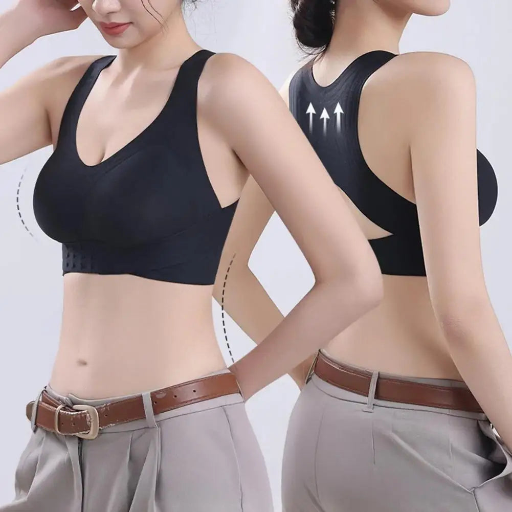 Bust Lift Bra Posture Corrector Bra for Women Front Closure Wireless Padded Bra Full Coverage Back Support Spinal Alignment Bras