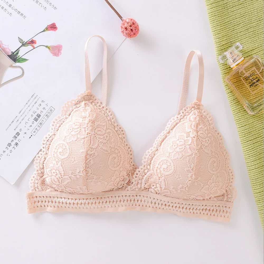 French Beautiful Back Bra Women'S Thin Lace Beautiful Back Bra No Steel Ring Sling Strap Small Chest Gather Up Support Bra