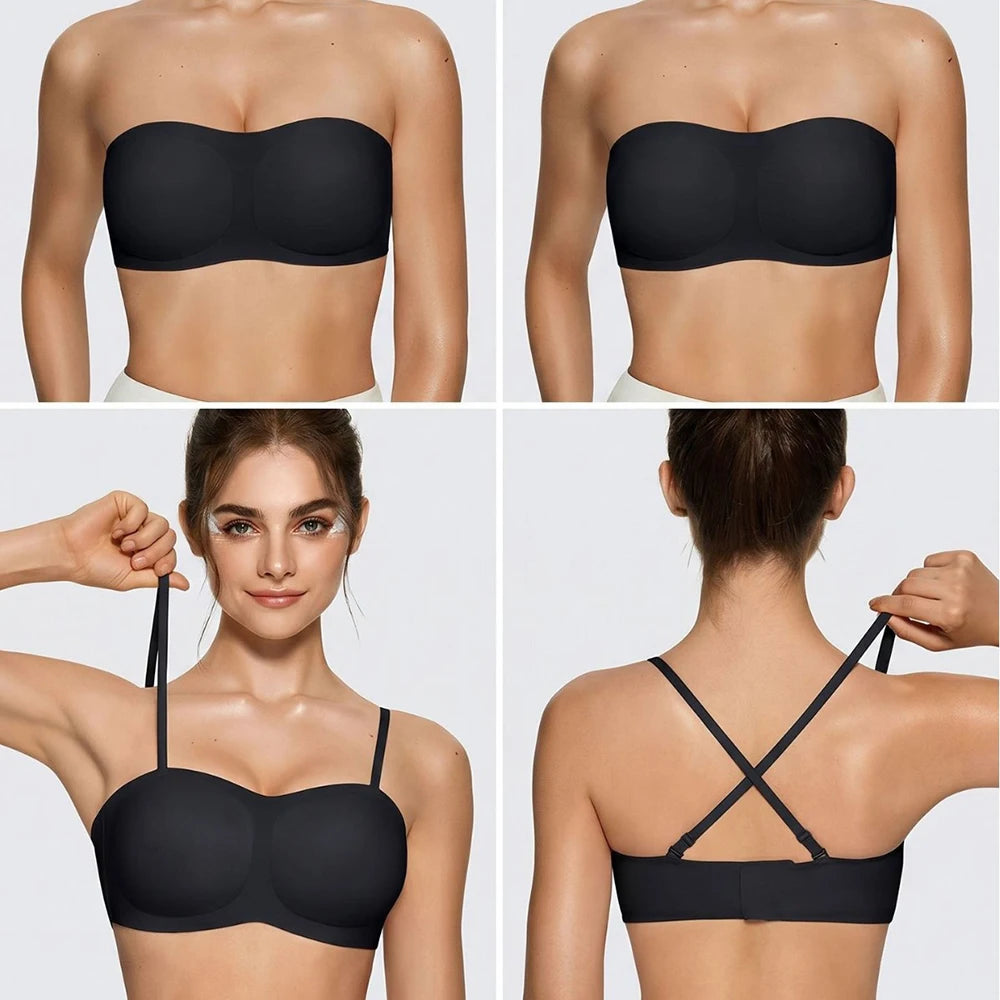 Strapless Push Up Jelly Bra Women's Bandeau Bra Without Straps Non-Slip Seamless Bralette No Underwire Soft Daily Brassiere