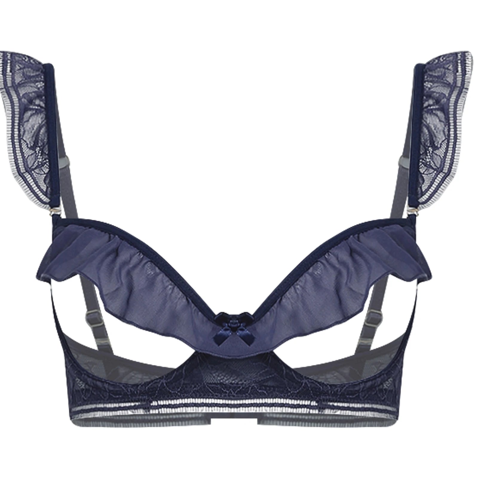 Sexy Womens Bare Breast Expose Nipples Bra Top Lingerie Cupless Ruffled Trim Push-up Underwire Eyelash Lace Balconette Bralette