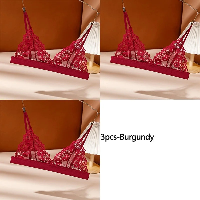 3PCS Women's Seductive Comfort Bralettes Unlined Lace Bra