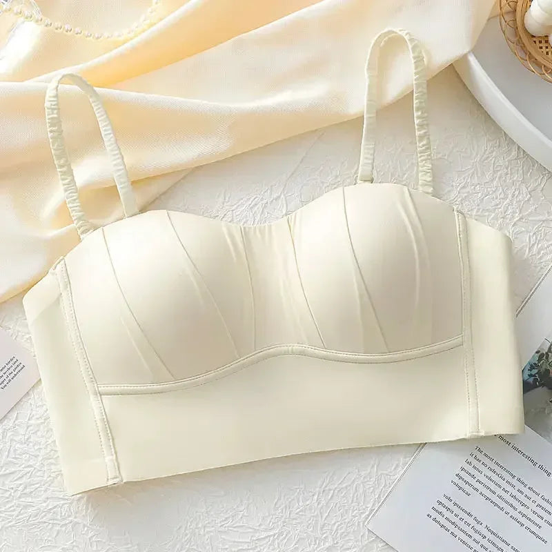 Sexy Push Up Bras French Pleated Bra New Detachable Ringless Thin Gather Bra Without Underwire Seamless Underwear for Women New