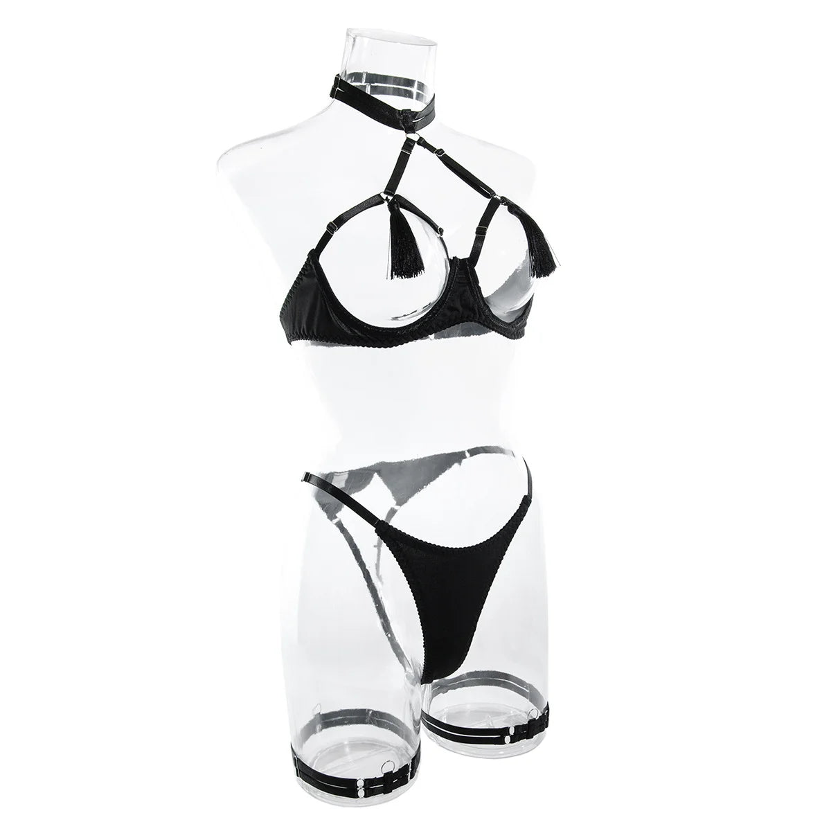 Tassel Lingerie Set Women Halter Cut Out Sexy Intimate Naked Crotchless Panties Exotic Sets Open Bra Back Open Brief Kit