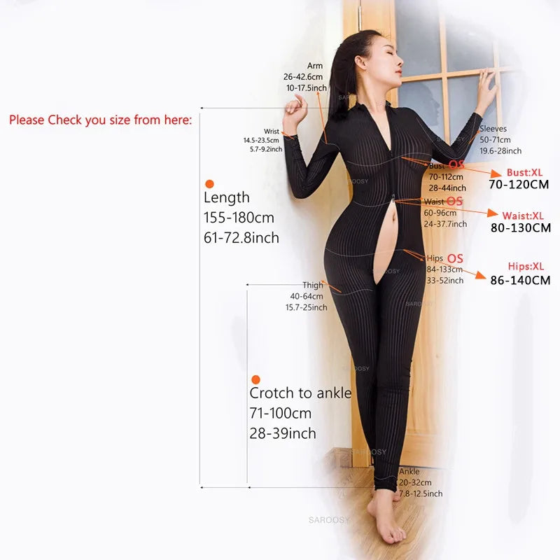 Erotic Women Lingerie Playsuit Sexy Lingerie Open Crotch Zipper Jumpsuit Romper Night Club Bodysuit Sex Products Body Stockings