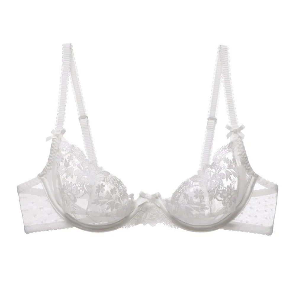 Sexy Women Full Lace Seethrough Bra Thin Underwear Hollow Out Brassiere Lingerie Exotic Nightclub Open Cups Embroidery Brassiere