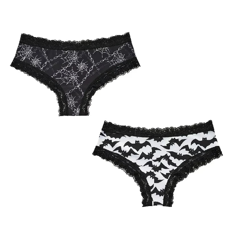 2Pc Set Lingerie Woman Sexy Underwear Lace Female Underwear Ghost Bat Butterfly Gothic Style Breathable Panties For Women