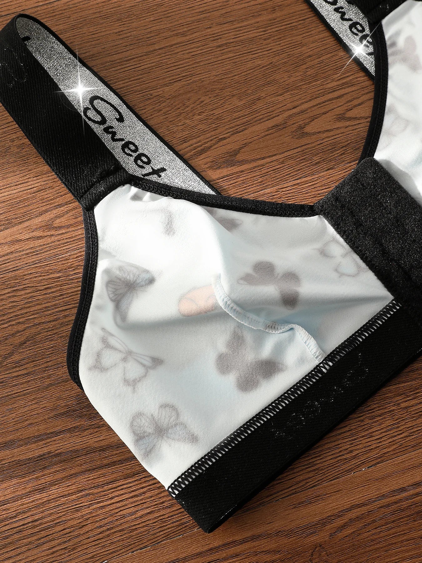 2-piece butterfly printed front buckle seamless bra without steel ring, wide shoulder straps, comfortable women's underwear