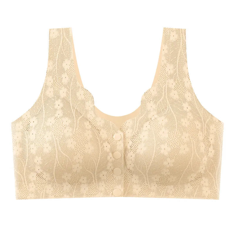 Gather Breathable Comfortable Breast-free Underwire Middle-aged Mom Bra With Large Size Front Buttons Nursing Underwear
