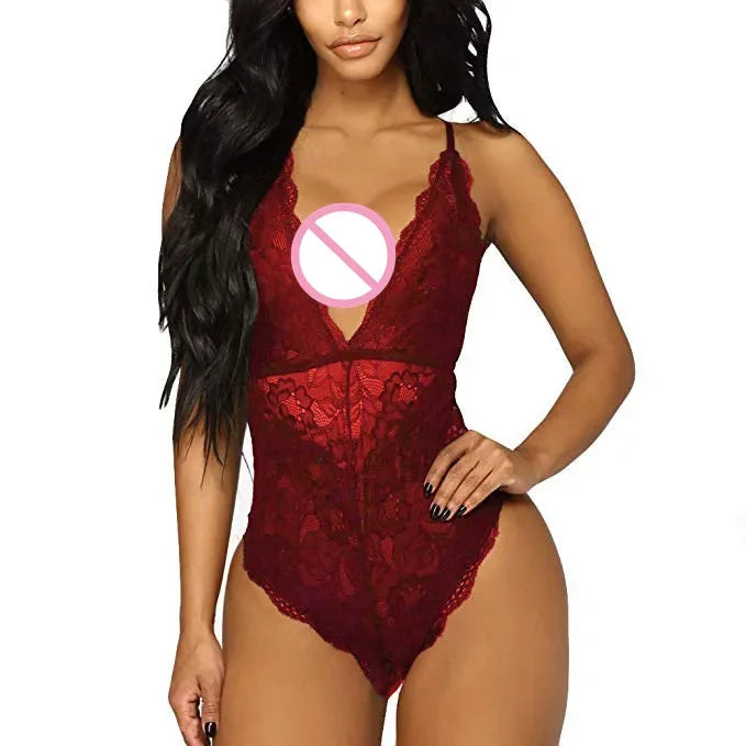 See-through lace lingerie sexy hot erotic underwear babydoll sex dress costume lingerie teddy porno bodysuit plus size for women