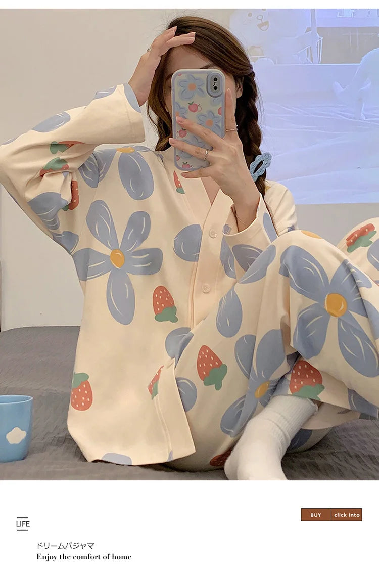 Girls' Four-Season Pajama Set Women's Long-Sleeve Homewear New Casual Outfit for Going Out and Walking Women's Homewear Set