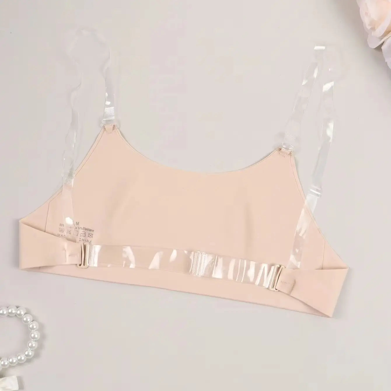Unlined Backless Bra with Transparent Straps Women Wireless Seamless Everyday Brassiere U-shaped Back Lingerie Inner Wear