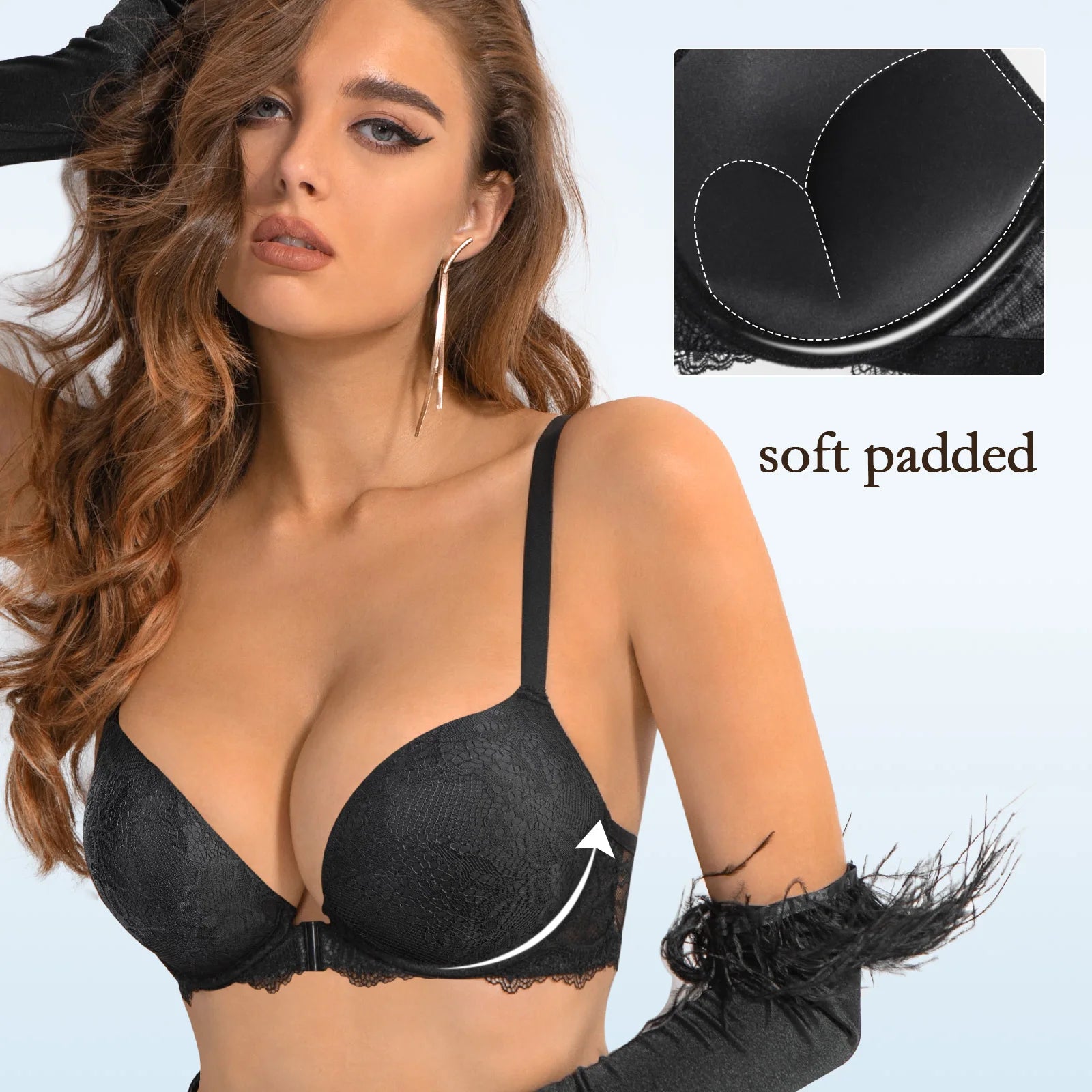 New Sexy Bras For Women Front Closure Bra Adjustable Embroidery Underwear Lace Bralette Mesh Thick Padded Plunge Bras