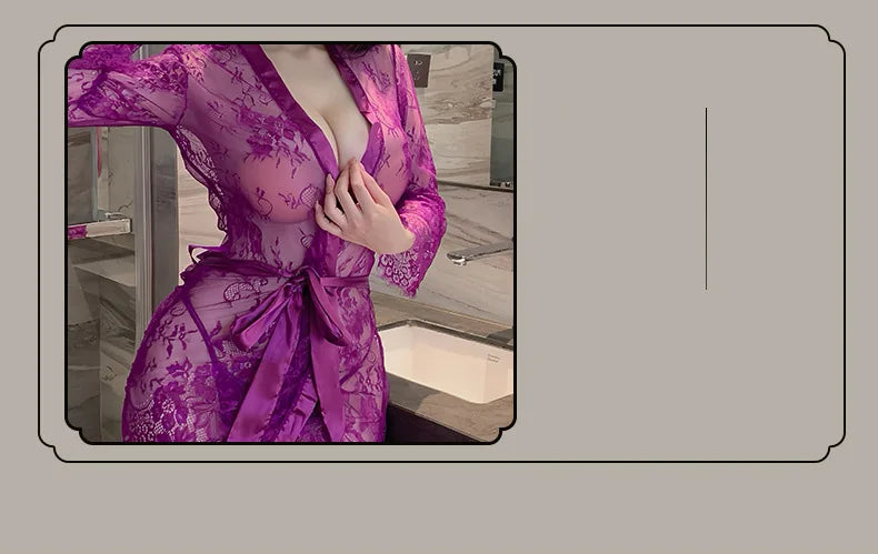 Sexy lingerie lace sexy women purple perspective seductive long skirt Women's corset Schoolgirl costume Sexual fantasy Sex shop