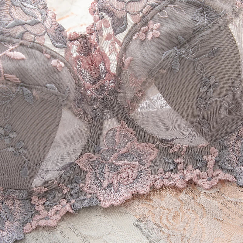 Women's Full Coverage Floral Embrodiery Ultra-thin Bra Lingerie 34 36 38 40 42 44 46 48 B C D E F G H