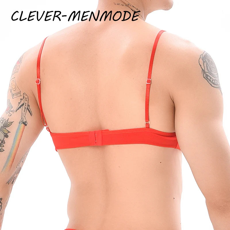 Men's Bras Sexy Underwear Lace See-Through Men's Safety Belts Body Sissy Clothing Gay Exposure Bikini Lingerie