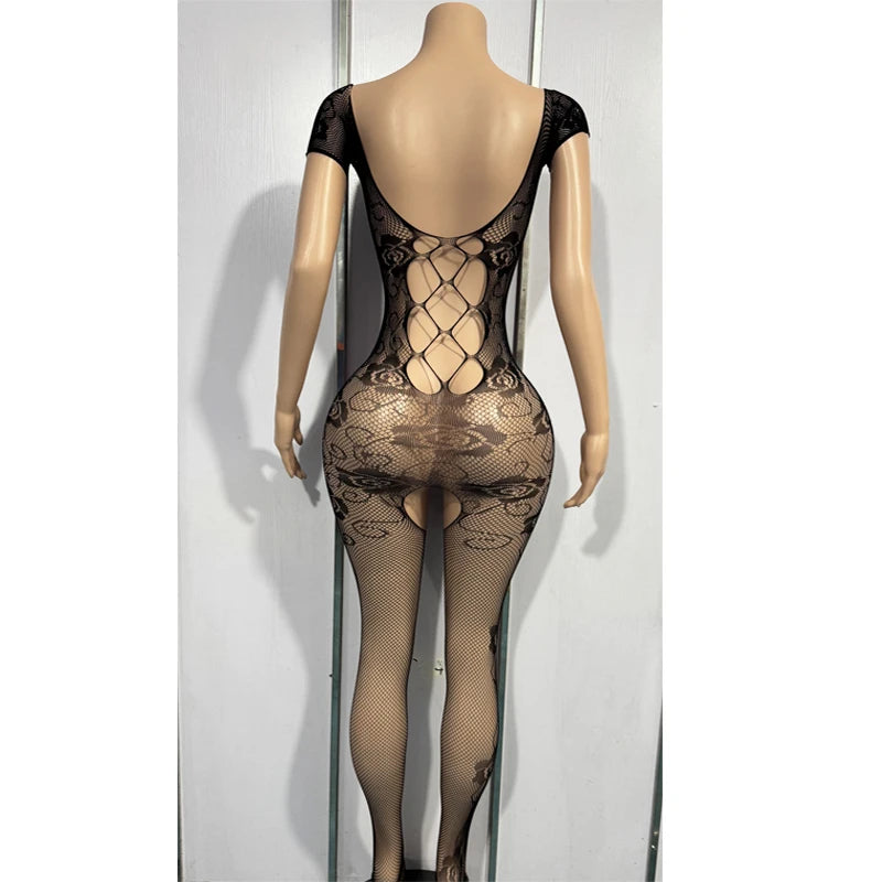 Lingerie Set for Women Lace Transparent Bodystockings Sexy Costumes Crotchless Sleepwear Female Sex  Babydoll Dress
