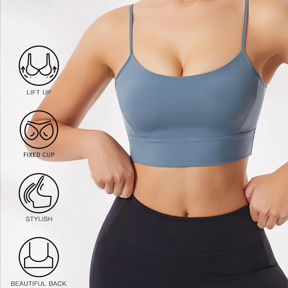 Low Back Sports Bra For Women Low Impact Padded Workouts No Underwire Bralette Beauty Back Yoga Spaghetti Straps Vest Tops