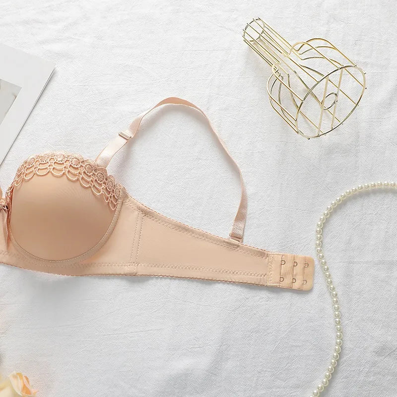 Women's Embroidered Lace Lingerie Set Sexy Push Up Bra with Underwire Bowknot Design Matching Panty Stylish Intimates for Girls