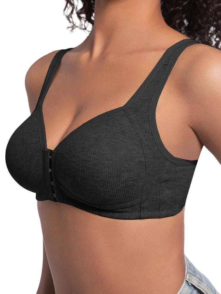 Women'S Bra Wire-Free Front Closure Solid Color Full Coverage Fixed Cups Women Seamless Large Size Comfort Underwear
