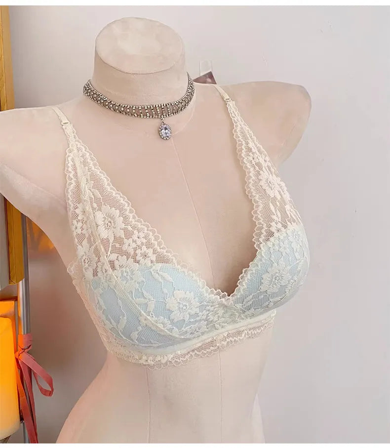 Lace Halter Backless Bra Push Up Small Bust Sexy Pure Desire Back Beauty Women Young Girl Fashion Intimates Underwear New Trend