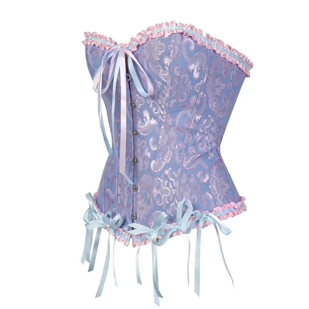 Women Sexy Overbust Corset Korset Basques Floral Lace Top Bustier Jacquard Lingerie Corselet