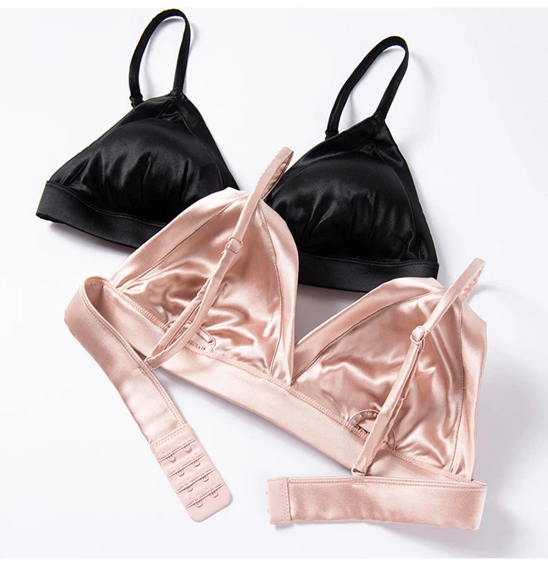 Women Silk Bra 93.8% Mulberry Silk 6.2% Spandex 3/4 Cups Everyday Wear Thin Bra Lining Wire Free Solid Colors Intimates TG223