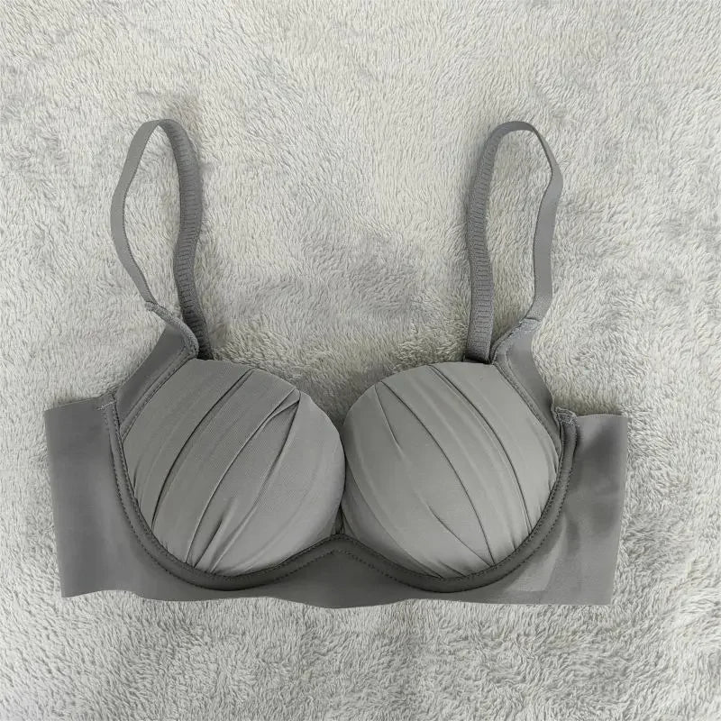 2024 New Pleated Bras Push Up Bra Small Chest No Steel Ring Wirelss Soft Bra Solid Color Sweet Seamless Bra
