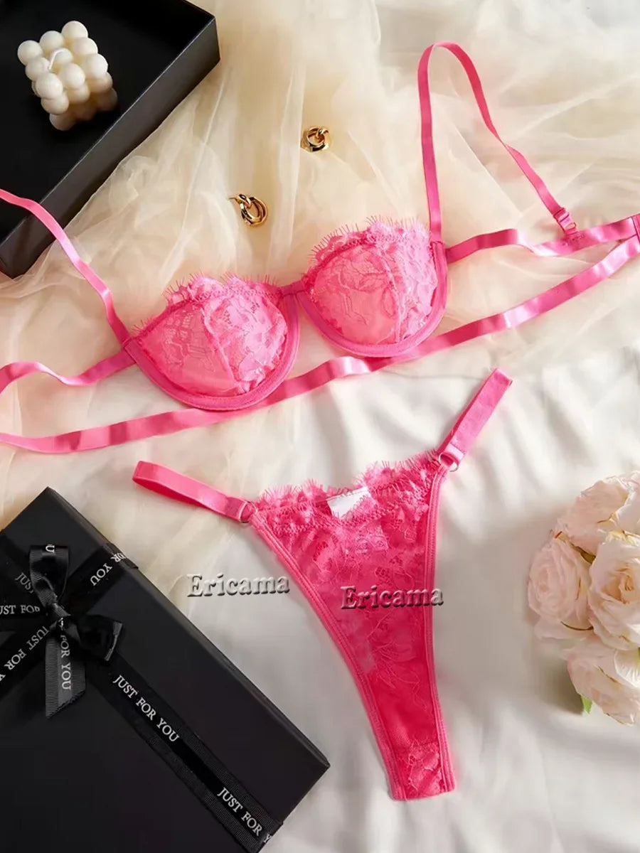 Lenceria Babydoll Sexy Bra And Panty Set Lingerie Intimates Women Lace Transparent Open Bra Hollow Out Underwear Erotic Costumes