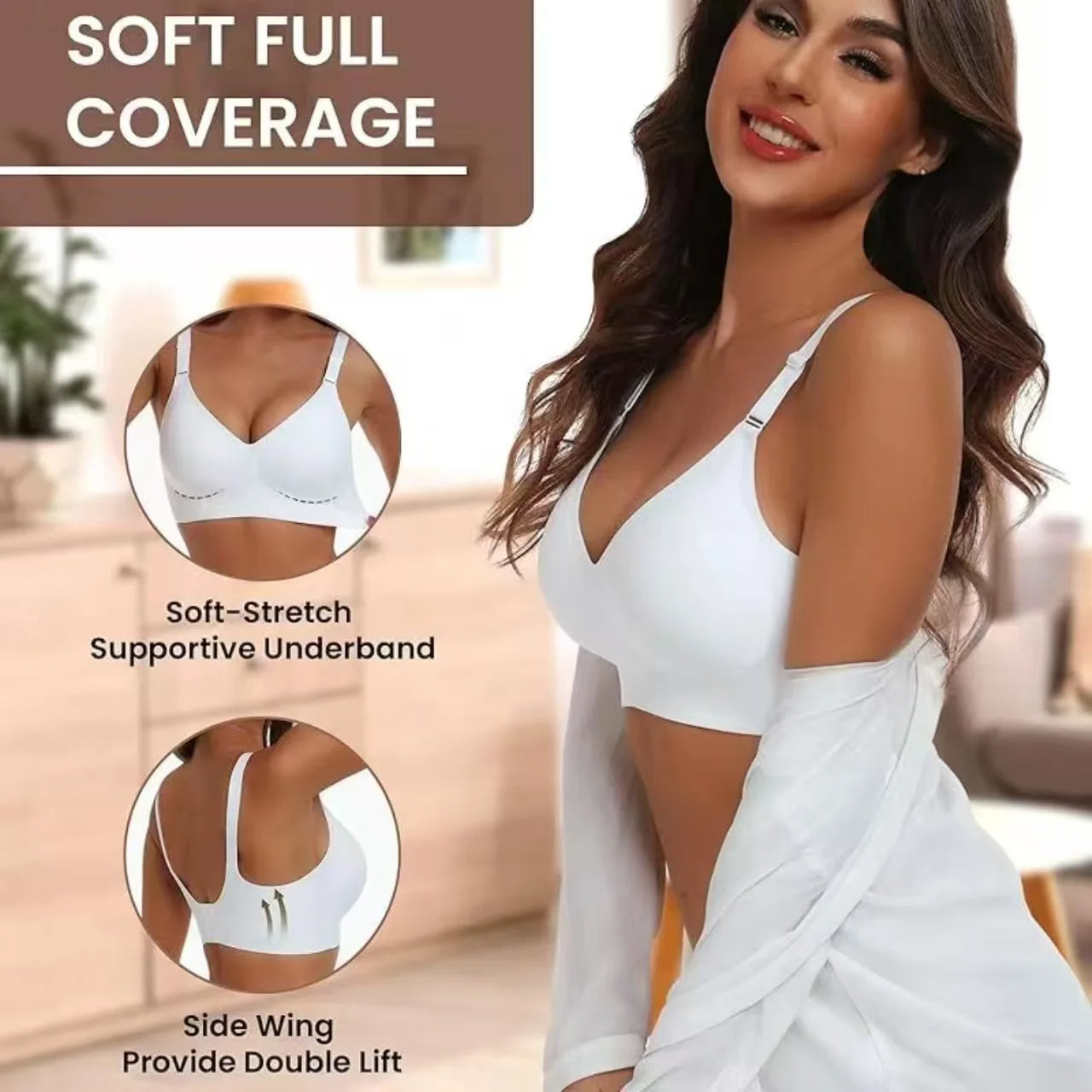Women's Wireless Push-Up Bra Comfortable No-Wire Full Support Seamless Lift Bralette for Everyday T-Shirt Style