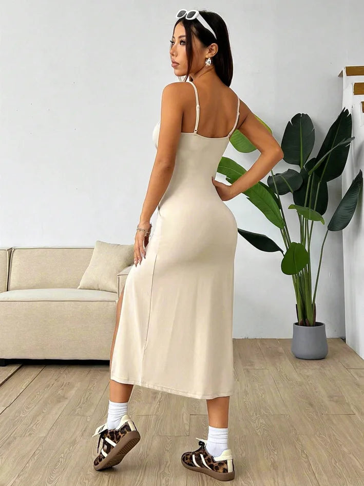 Summer slip dress women's slip bandeau tight height slit solid color leopard print hip skirt
