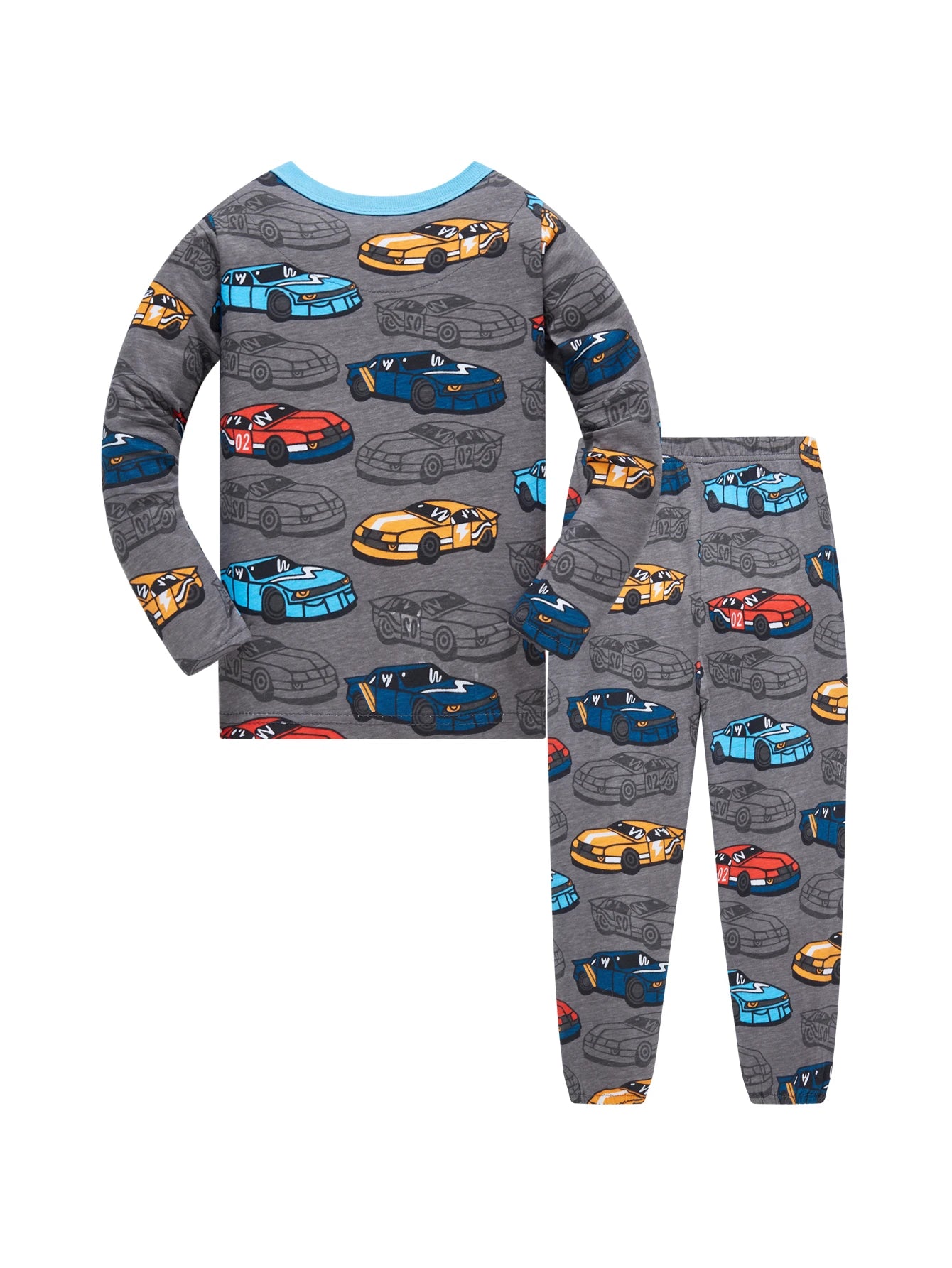 Kids Pajama Set 100% Cotton Soft Car Full Print Loungewear Nightwear Long Sleeve Pjs for Toddler Boys Girls Age 1-8 Years