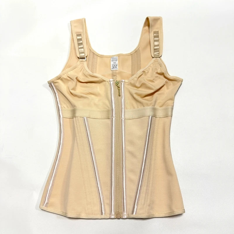 Shapewear Women Fajas Waist Trainer Tummy Control Vest Body Shaper 17 Steel Bones 3-Row Hooks Zipper Adjustable Strap