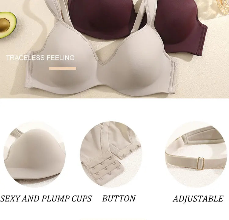 FINETOO 1Pc Women's Plus Size Underwire Full Coverage Unlined Seamless Bra Wide Straps Wireless Bras for Women Push Up Brassiere