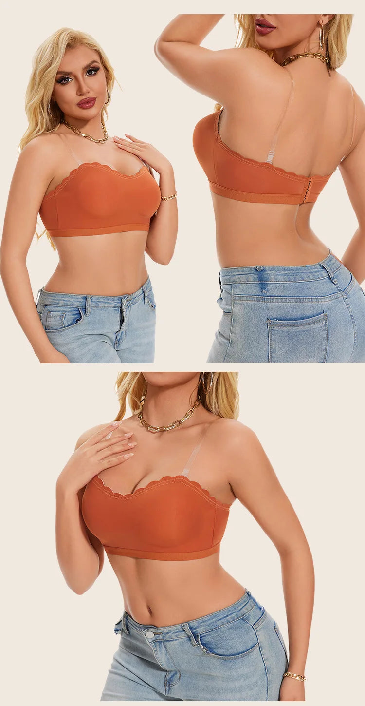Lingerie Wireless Gather Bra Women Invisible Bra Front Buckle Push up Seamless Bra Sexy Strapless Underwear Waves Grain Bras